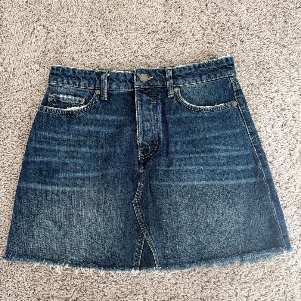 PAIGE Blue Denim Mini Skirt with Frayed Hem